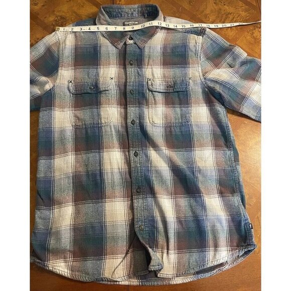 Toad & Co Shirt Men's Size L Blue Plaid Flannel Slim Fit Button Up LS Indigo - Picture 6 of 10